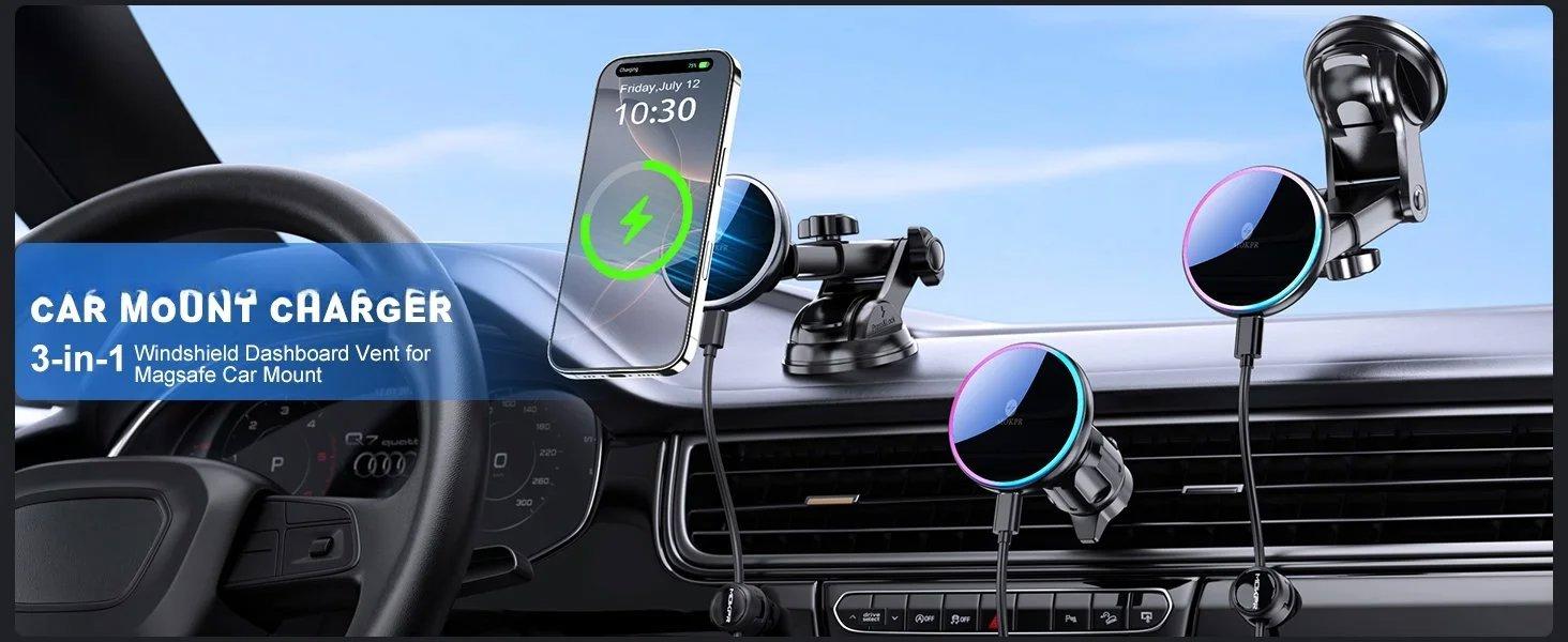 for Mag-Safe Car Mount Charger, Magnetic Phone Holder for Your Car Charger Dash Windshield Vent Magnetic Wireless Car Charger Mount for iPhone 17 16 15 14 13 12