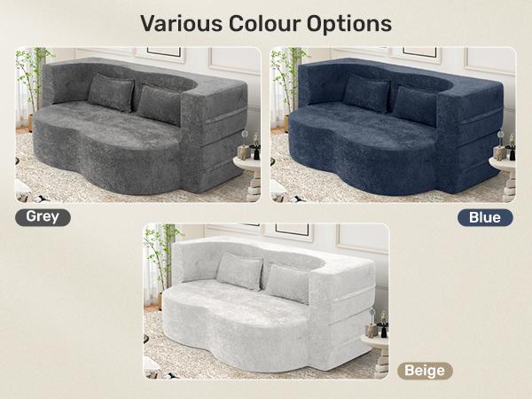 78" Convertible Sofa Bed with Pillows Queen Sleeper Sofa,Foam Folding Mattress Sleeper Modern Teddy Fabric Floor Cushion and Futon Chaise Lounge Sofa,For Apartments,Guest Rooms,Guest Use,Condo,Blue