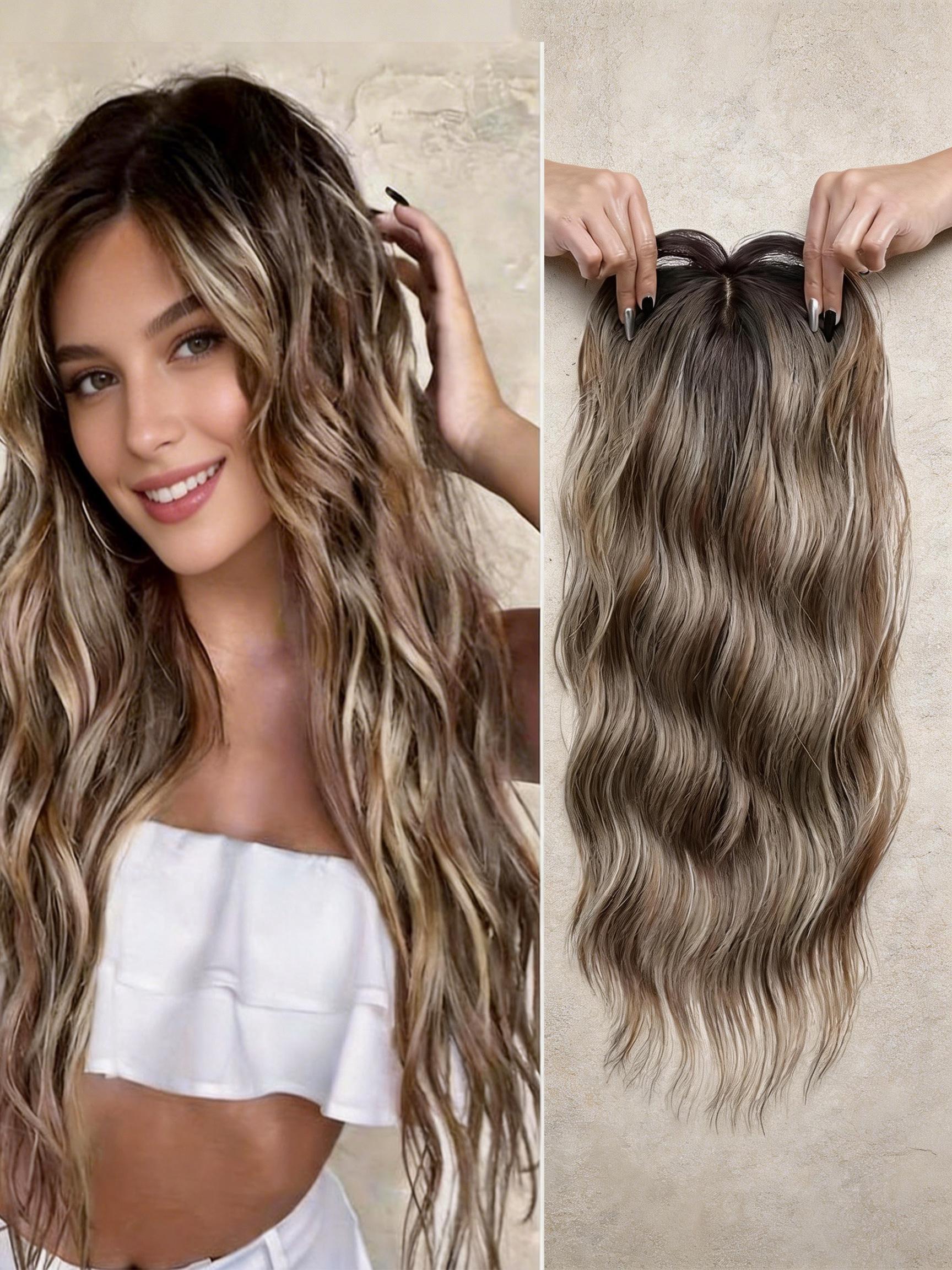 ✨Viral Long Wavy Hair Topper, Dark Brown Balayage with Natural Highlights, Invisible U-Part Clip-In Extensions, Glueless Easy Wear for Natural Looking Hair