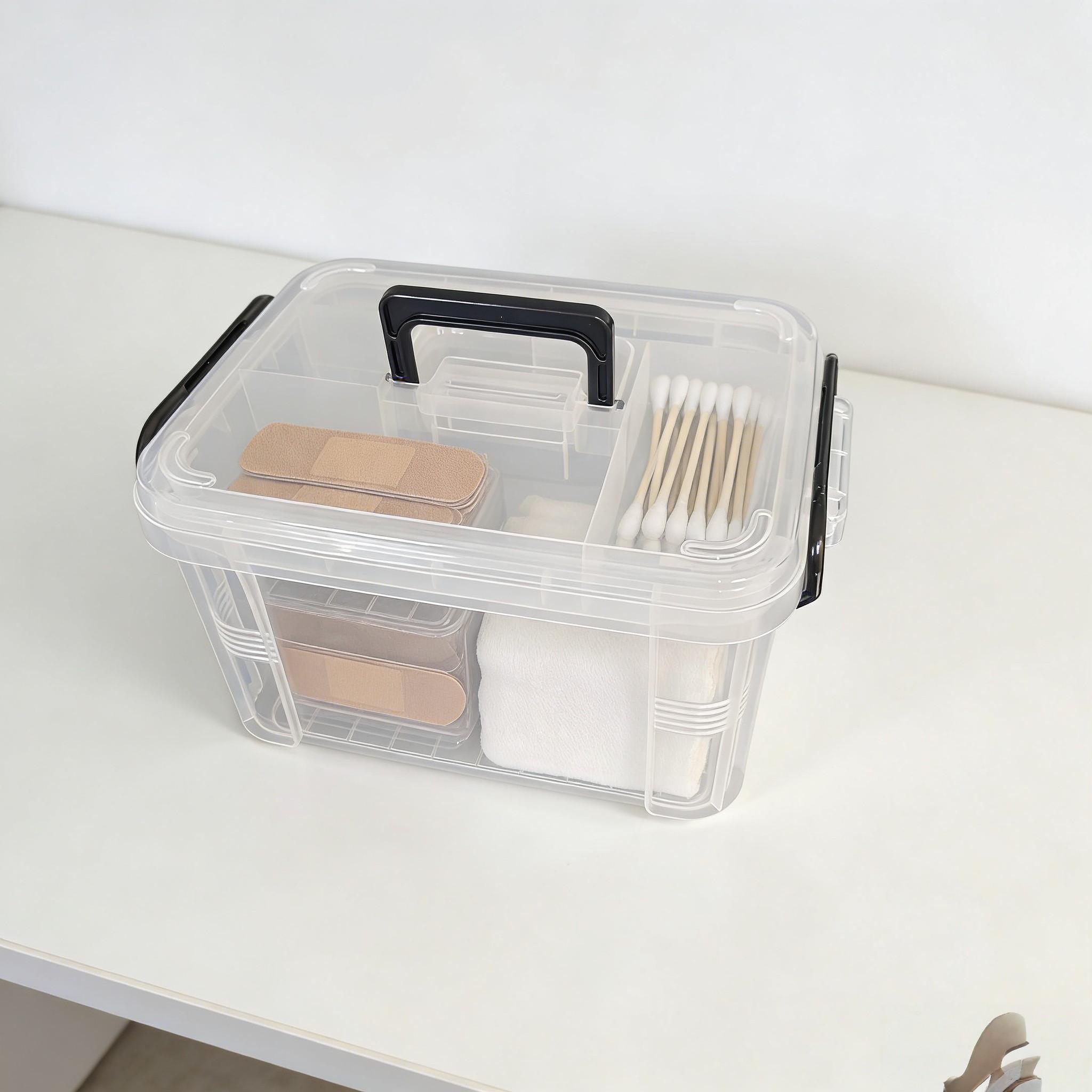 Durable Dual-Layer Medicine Storage Box with Handle, Transparent Waterproof Design, Multiple Compartments for Home & Travel Use