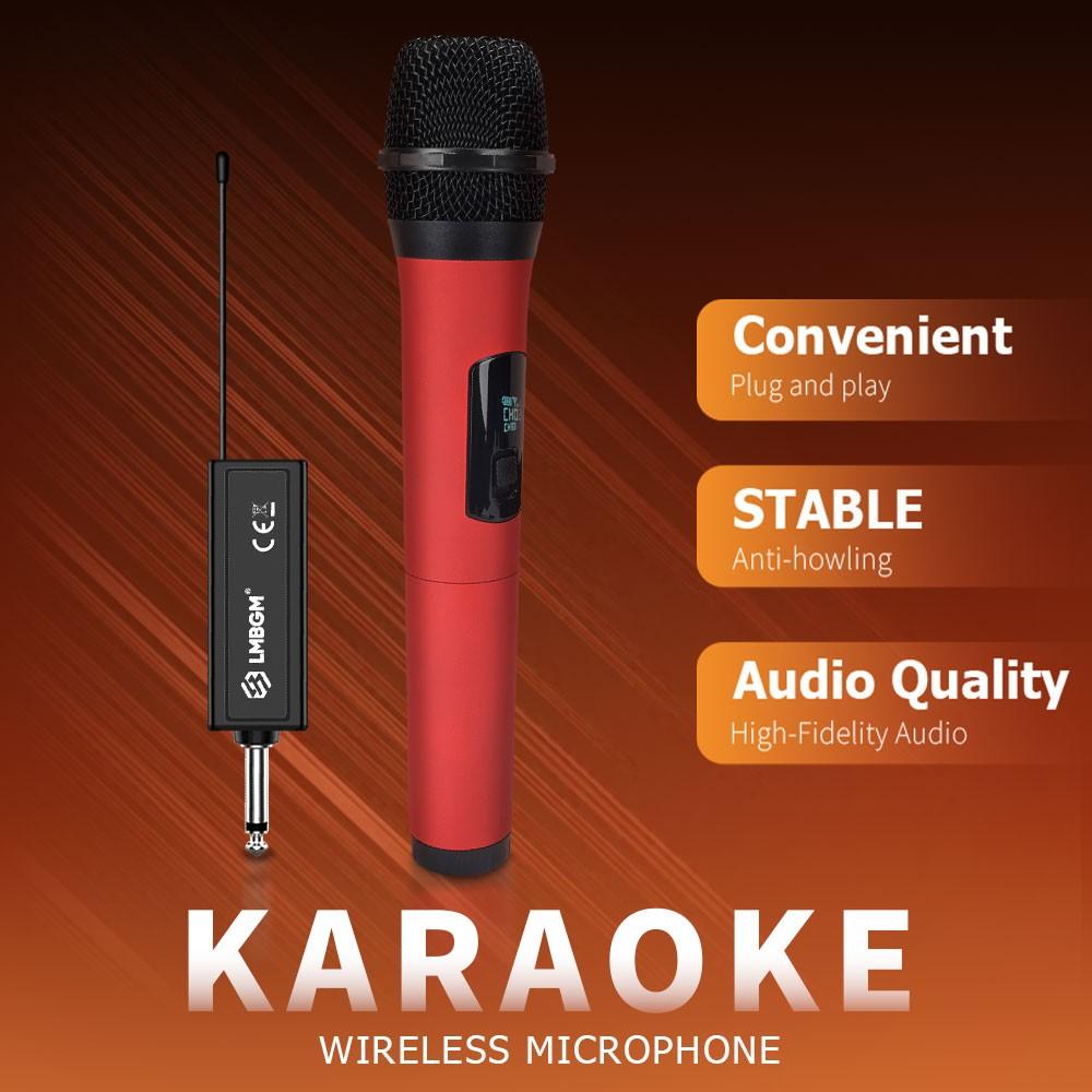 LMBGM  Dynamic Wireless Microphone, Leather-Touch Grip & Anti-Howling Clear Sound, Plug & Play 30m Stable Transmission, With LCD Display Mic & 6.35mm Receiver, Perfect for Home KTV, PA Speakers, DJ Mixers, Parties & Events.