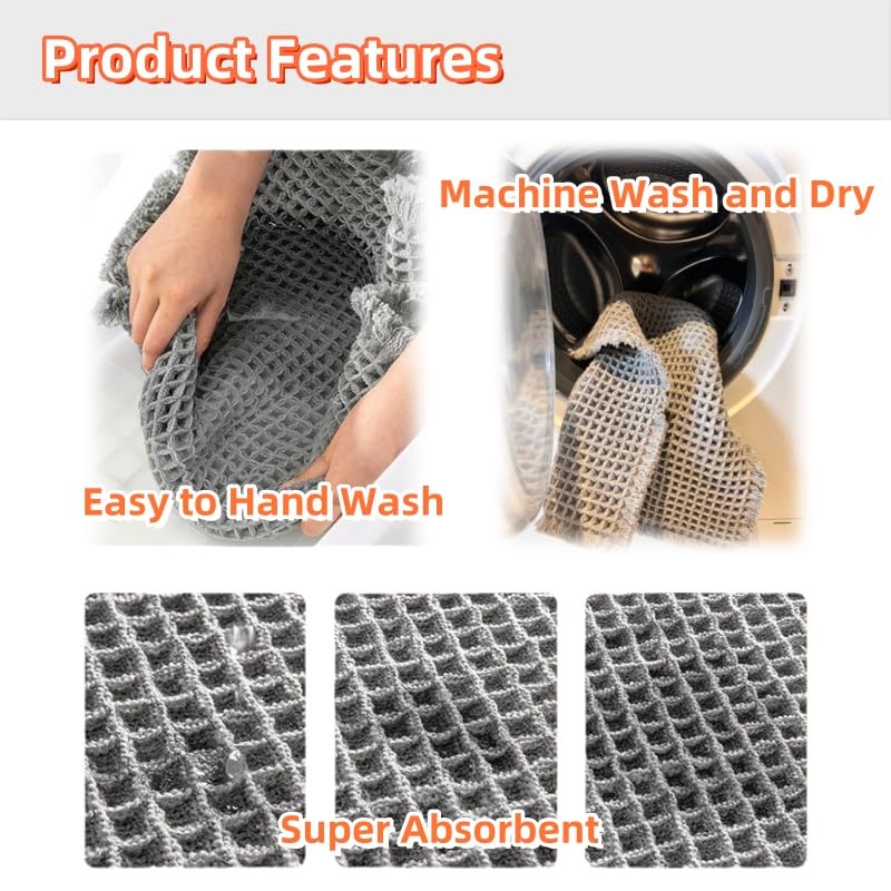 Boho Style Waffle Bath Mat, 1/3 Counts Non-slip Washable Bath Rug, Super Absorbent Bath Mat, Boho Area Rug, Soft Shower Mat for Bathroom Floor, Tub and Shower, Washable Rugs