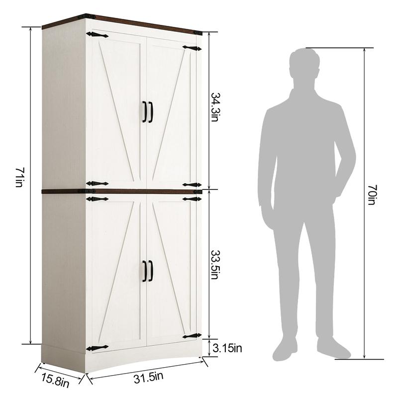 71in Farmhouse Kitchen Pantry Cabinet,Tall Storage Cabinet with 4 Doors and Adjustable shelves,with Load-Bearing Steel Pipe,Wood Storage Cabinets for Kitchen,Dining Room,Bathroom(Black/Brown/Light Rustic Oak/White/Rustic Blue) 71in Farmhouse Kitchen Pantry Cabinet,Tall Storage Cabinet with 4 Doors and Adjustable shelves,with Load-Bearing Steel Pipe,Wood Storage Cabinets for Kitchen,Dining Room,Bathroom(Black/Brown/Light Rustic Oak/White/Rustic Blue)