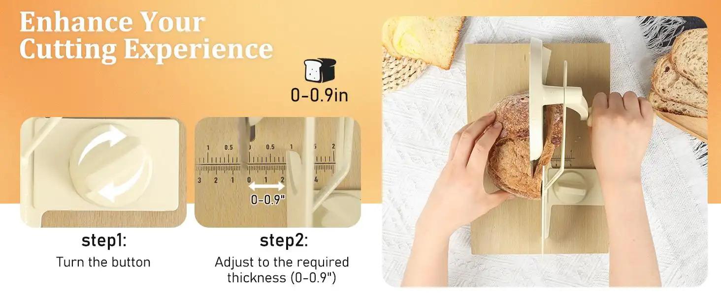 Manual Bread Slicer for Homemade Sourdough Bread,Metal Guide & Adjustable Thickness, Hand Crank Bread Slicer with Scale Line and Suction Cup, Sharp Blade, Suitable for Sourdough Bread, Etc