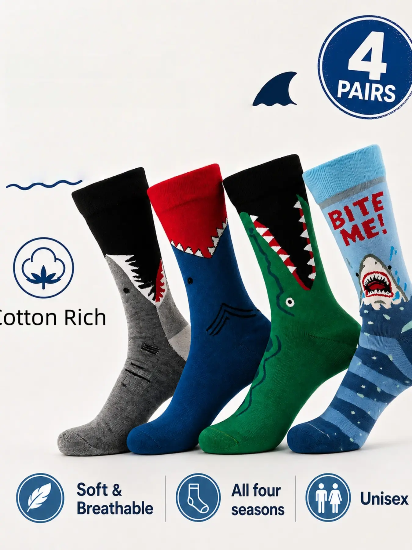 Full Love 4 Pairs Cartoon Animal Cotton Socks, Unisex Mid-Calf Design, Comfortable， Breathable ，Soft Odor-Resistant, Suitable for All Seasons