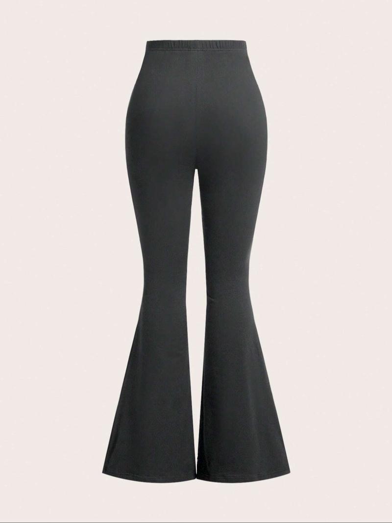 Women's Solid Color Flare Leg Pants, Casual Comfy Elastic Waist Bell Bottom Trousers for Daily Wear, Ladies Bottoms for Spring & Fall, Minimalist, Casual Fashion Trousers