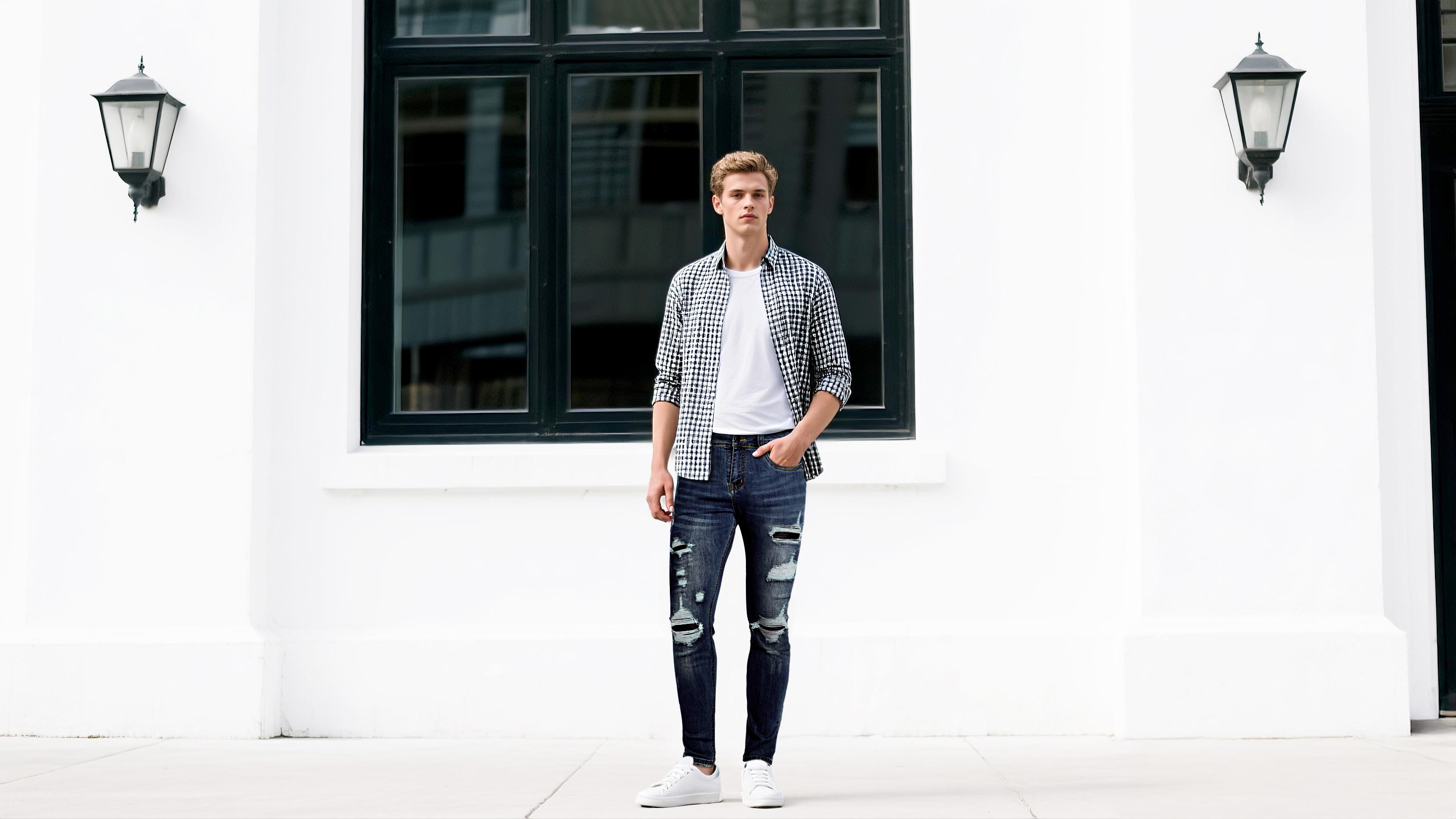 GINGTTO Men's Ripped Stretch Jeans Slim Fit Distressed Skinny Denim Pants Fashion Comfort Tapered Leg