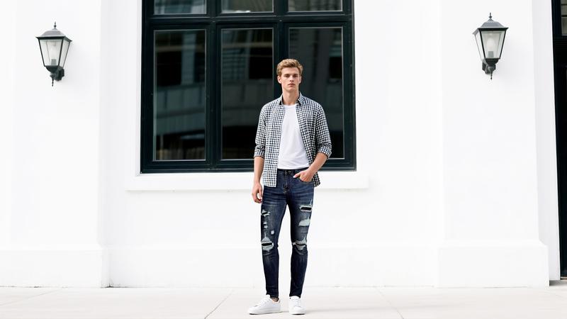 GINGTTO Men's Ripped Stretch Jeans Slim Fit Distressed Skinny Denim Pants Fashion Comfort Tapered Leg