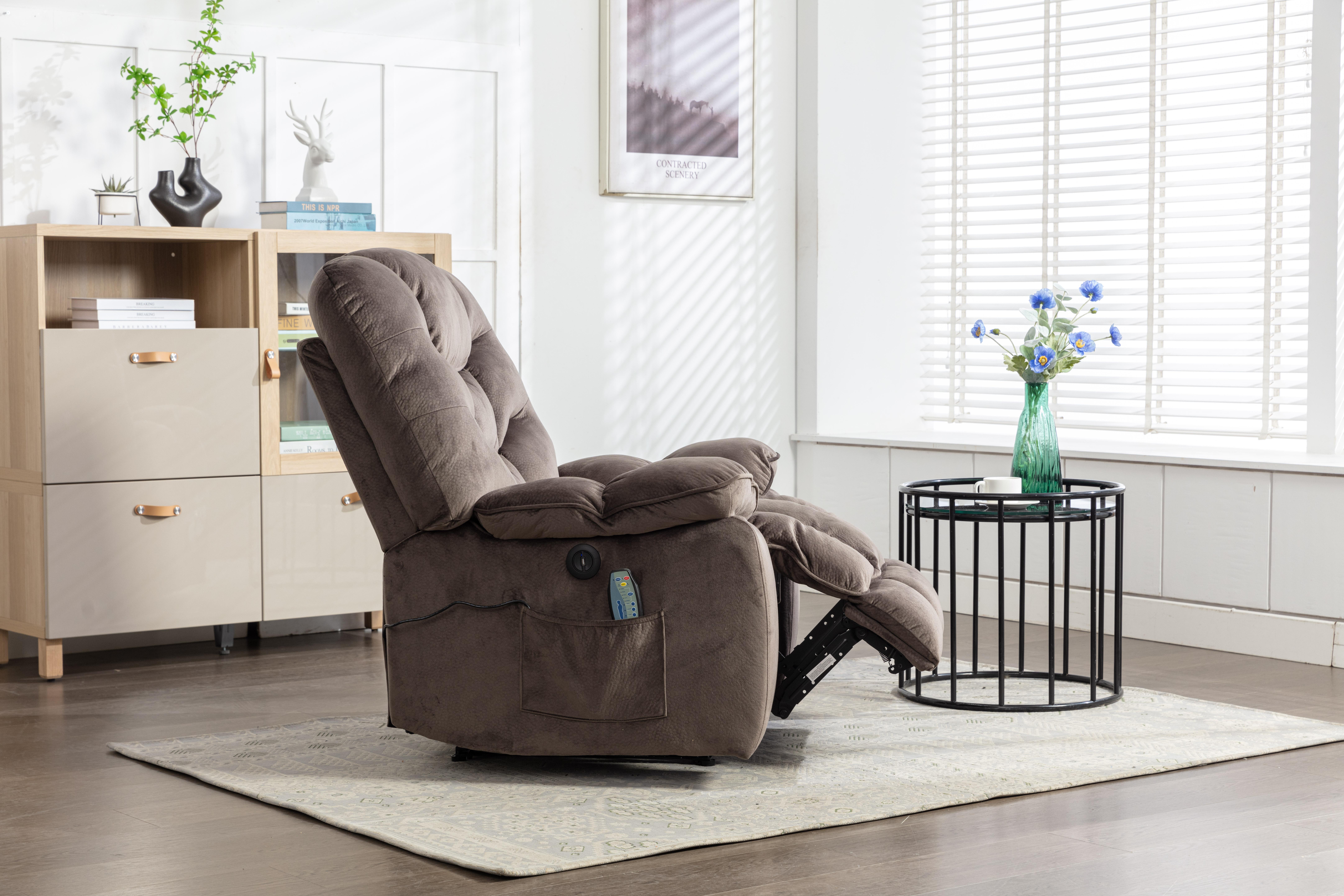 【3 Package Delivery】[Dealsforyoudays] Ebello 37.8" Wide Breathable Fabric Oversized Electric Reclining Chair with Massage and Heat and USB Port, Grey