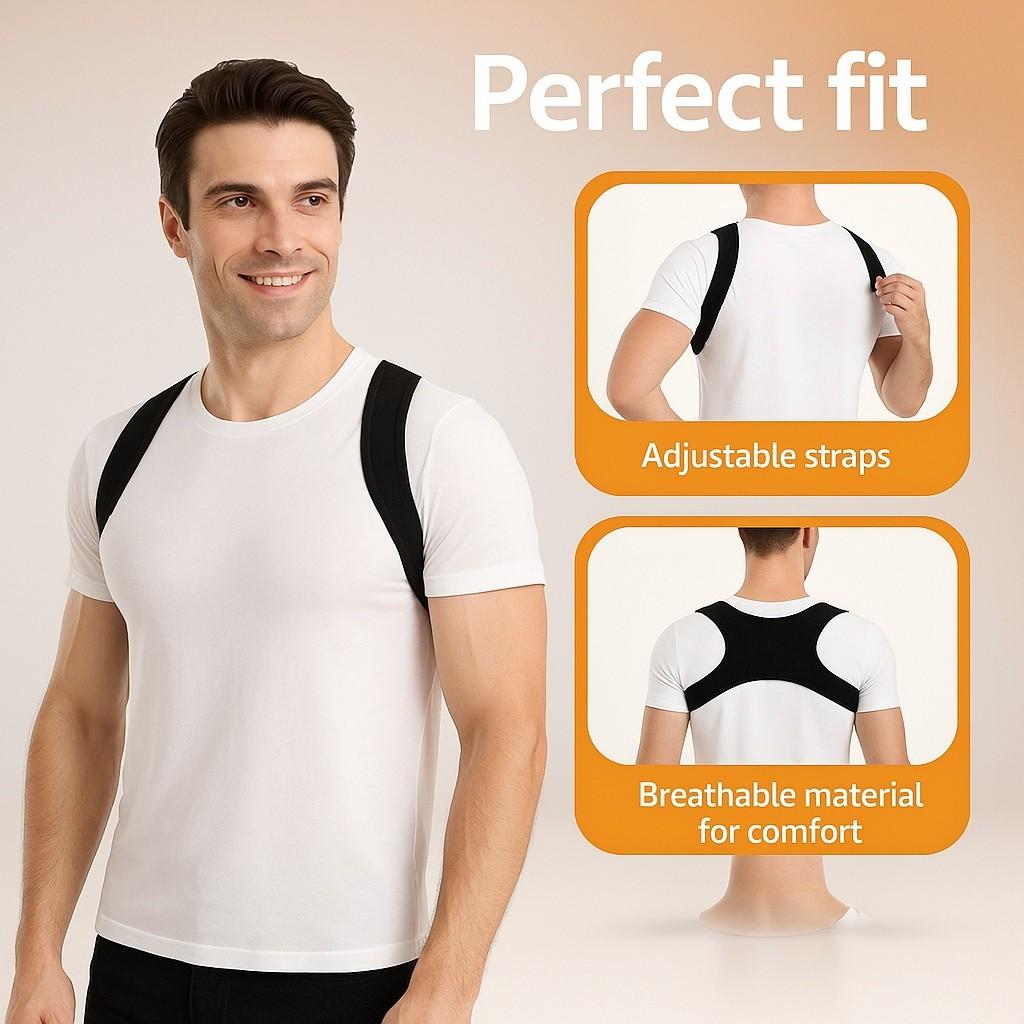 Unisex Posture Corrector Back Brace, Adjustable Positioning, Support for Lower/upper Back, Posture Improvement, Sitting & Standing, Travel