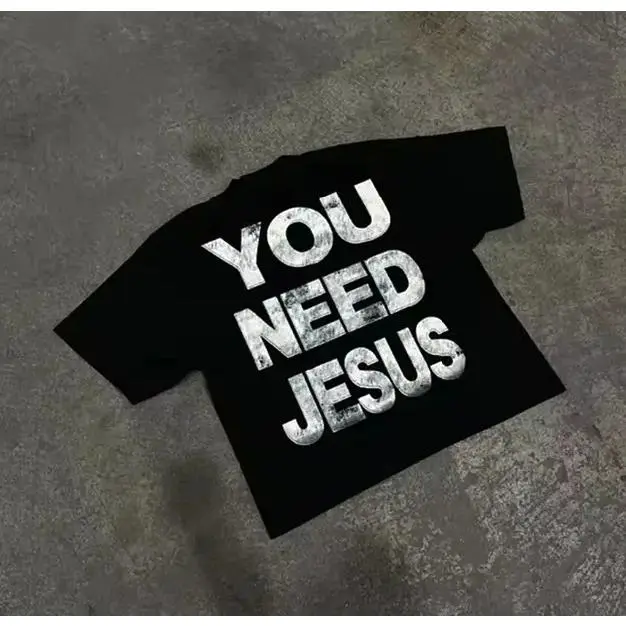 Vintage You Need Jesus Graphic Cotton Short Sleeve T-Shirt, Christian Clothing Top Black Casual