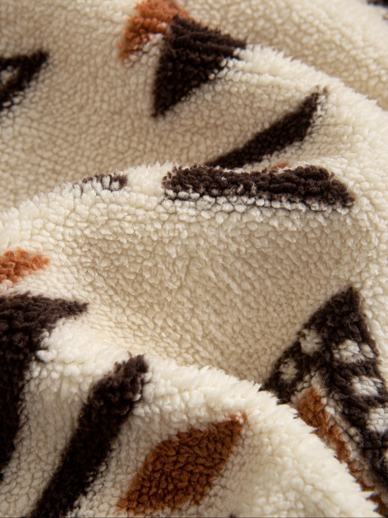 Men's Flannel Ethnic Print Hoodie, High Neck Half-Zip Pullover with Pocket, Warm Autumn Winter Casual Sportswear