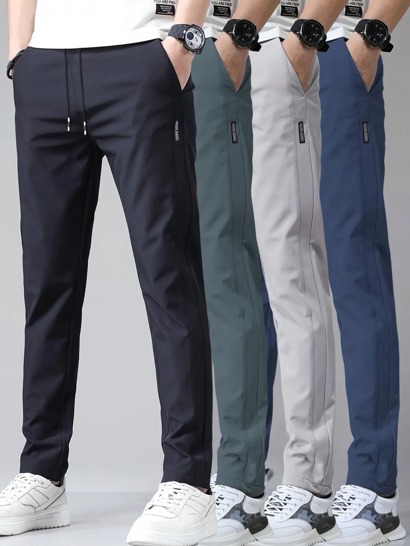 Men's Solid Color Casual Pants, Comfortable Regular Fit, Casual Stretch Waist, Daily Use Men's Trousers, Stylish and Versatile Design for Everyday Wear