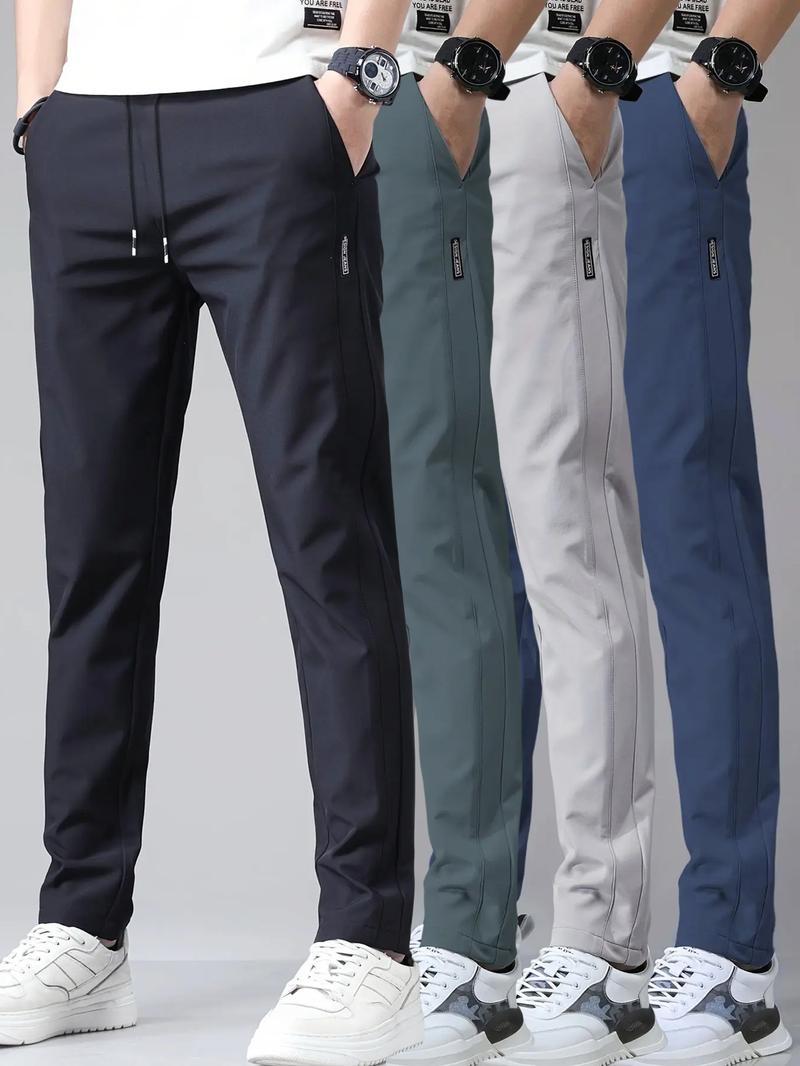 Men's Solid Color Casual Pants, Comfortable Regular Fit, Casual Stretch Waist, Daily Use Men's Trousers, Stylish and Versatile Design for Everyday Wear