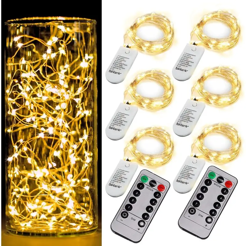 Outdoor sports 6 Pack Fairy Lights Battery Operated With Timer,2 Remotes,20 LED Warm White| 6.5ft Twinkle Lights,Waterproof Sier Wire Firefly Lights DIY Mason Jar Wedding Party Christmas Centerpiece Table Deco