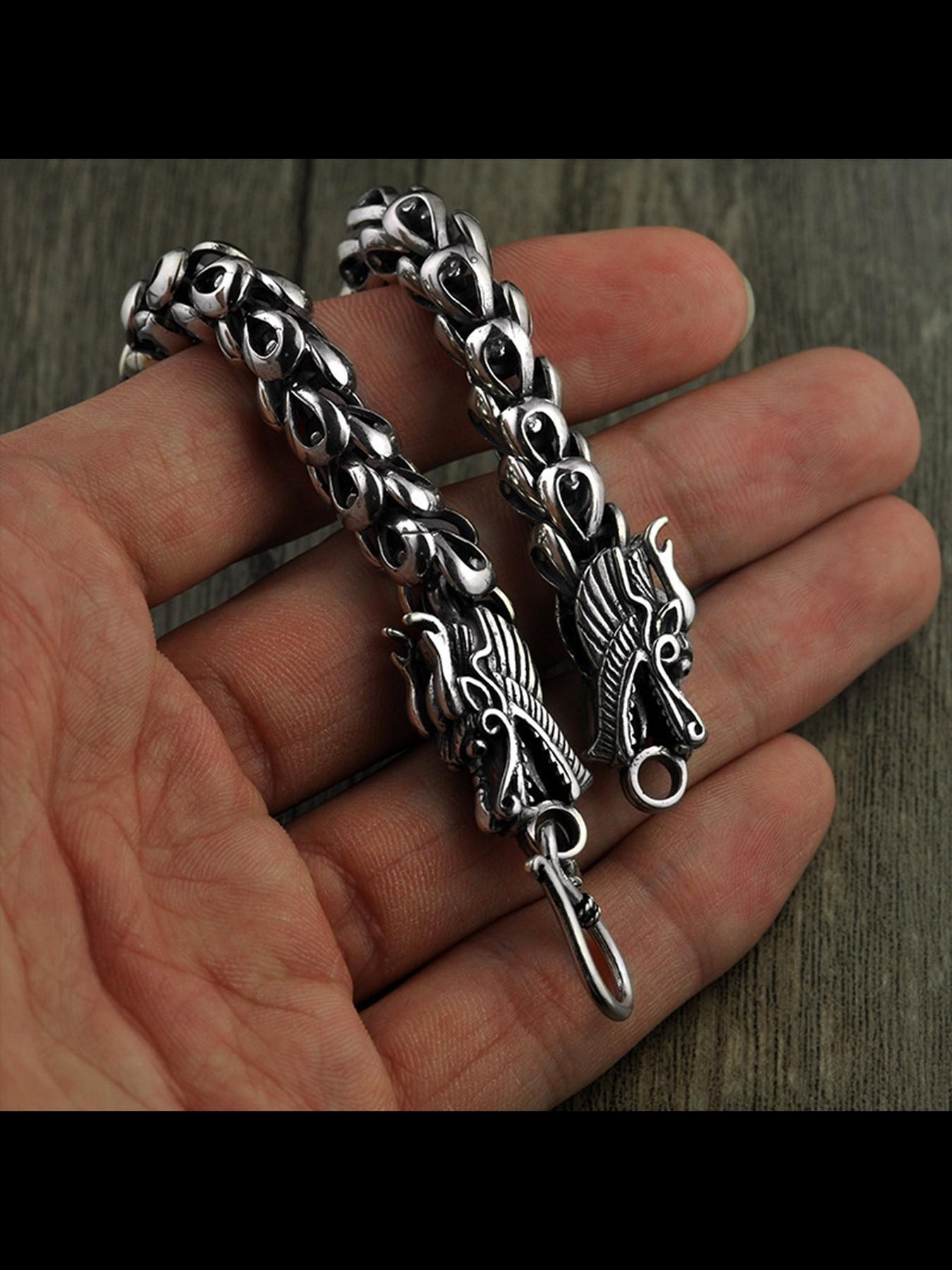 New Fashion Versatile Thai Dual Dragon Head Hand Chain, Men's Trendy Thick Dragon Scale Lucky Twelve Zodiac Dragon Bracelet