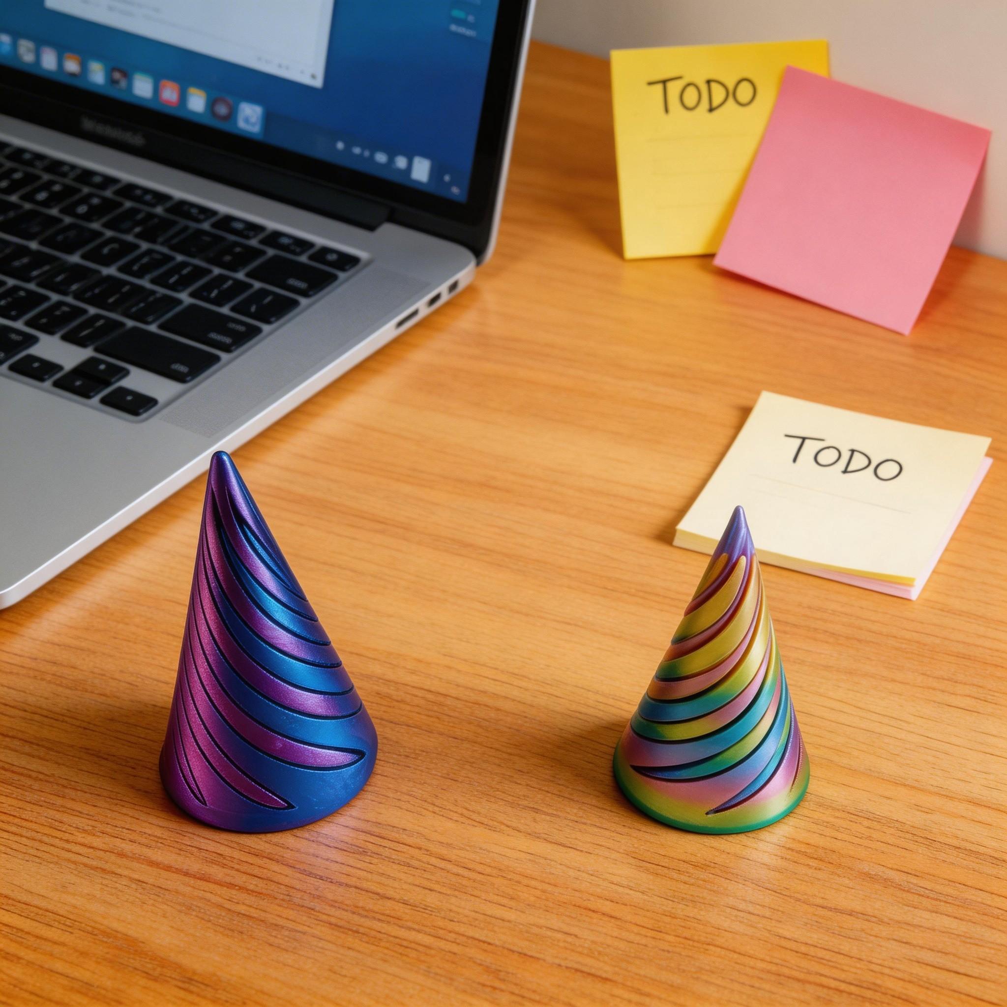 4pcs 6.6cm 3D Printed Stress Relief Cones, Trendy Colorful Rotating Toy, Adult Stress Reliever, Kids Educational Creative Toy, Office Desk Stress Relief Item