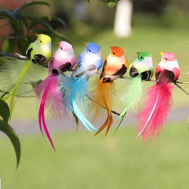 6-Piece Set Realistic Bird Decorations, Garden Decoration, Living Room Plant Decor, Outdoor Plant Decor, Forest Party Supplies, Random Colors