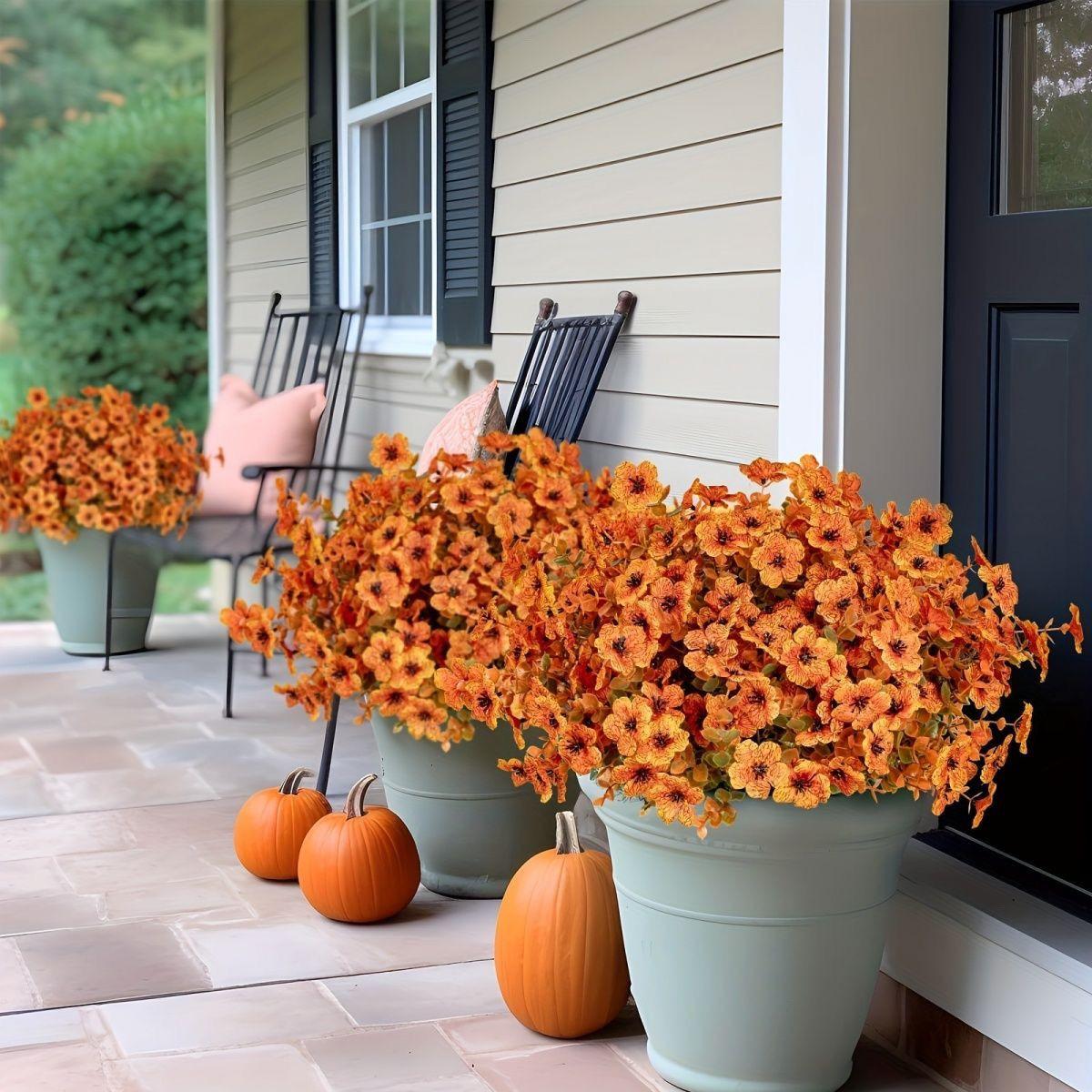 20pcs Realistic Artificial Flowers for Outdoors, UV Resistant Silk Fall Plants, FakeAutumn Floral Decor for Porch & Garden, Non-Fade Outside Decoration