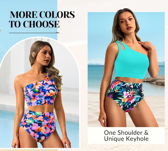 Yonique Two Piece High Waisted Swimsuits for Women - One Shoulder Bikini Tummy Control Bathing Suit 2025 Full Coverage