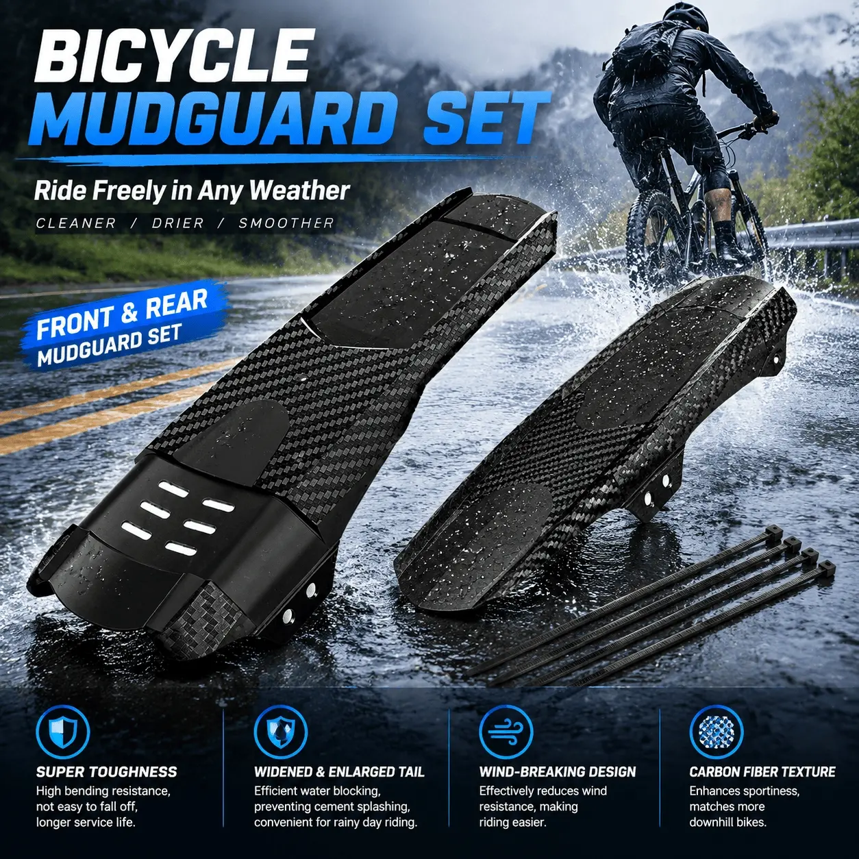 One-Piece Lightweight Bicycle Mudguard, Designed for Blocking Road Spray, PP, 70cm, Bike Fender