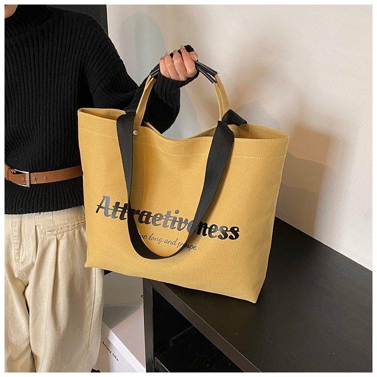 Casual Letter Print Canvas Tote Bag, Large Capacity Commute Shoulder Bag, Lazy Style Handbag, Student School Bag