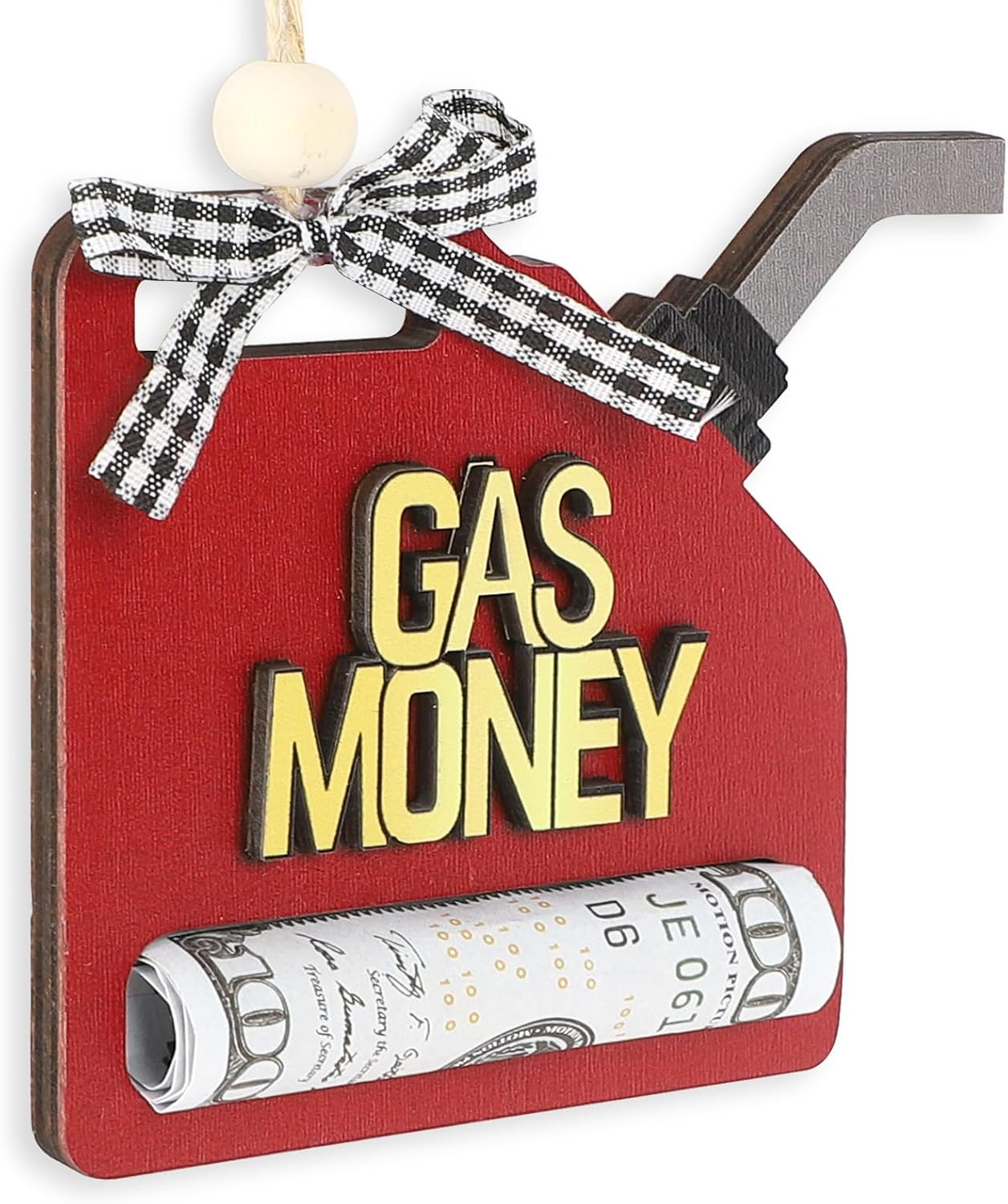 Gas Money Ornament Holds Cash,Wooden Gas Can Ornament Money Holder, Funny Ways to Cash Holder for Drivers, Teens, Holiday Gag Gift Decoration