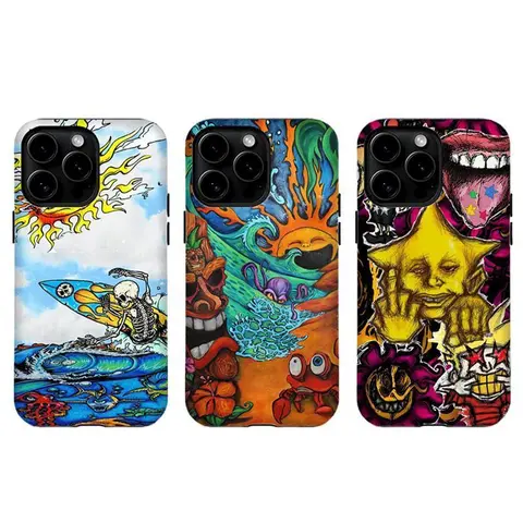 Bold Colorful Skull & Wave Art,Tough phone case,for iPhone 16 15 14 13 12 11 17Pro Max,for Samsung S25 S24 S23 S22 Ultra,Gifts For Fans, Phone Accessories