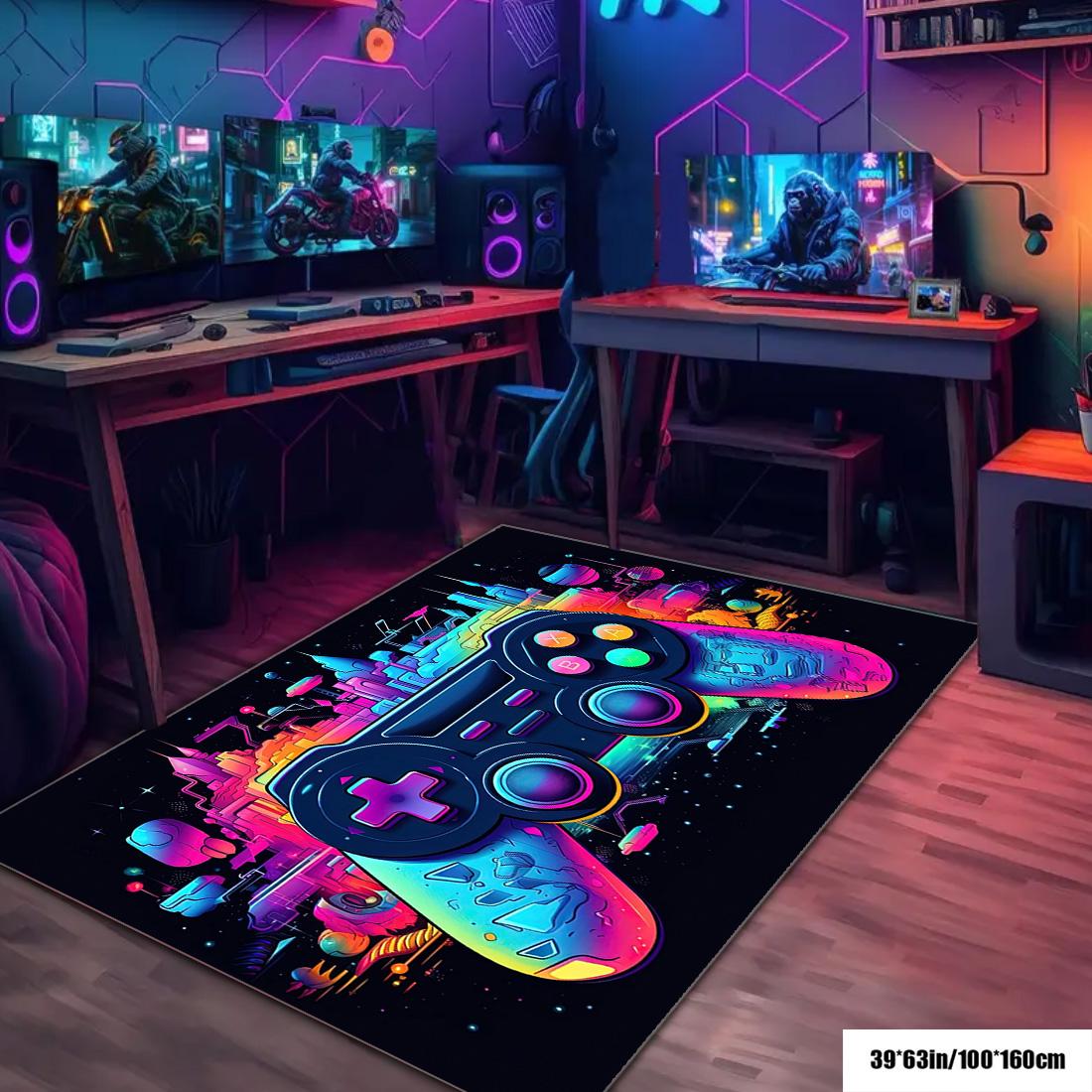 Game Controller Pattern Floor Mat, 1 Count Colorful Creative Soft Floor Carpet, Decorative Area Rug for Home Living Room Bedroom Game Room, Video Game Rug