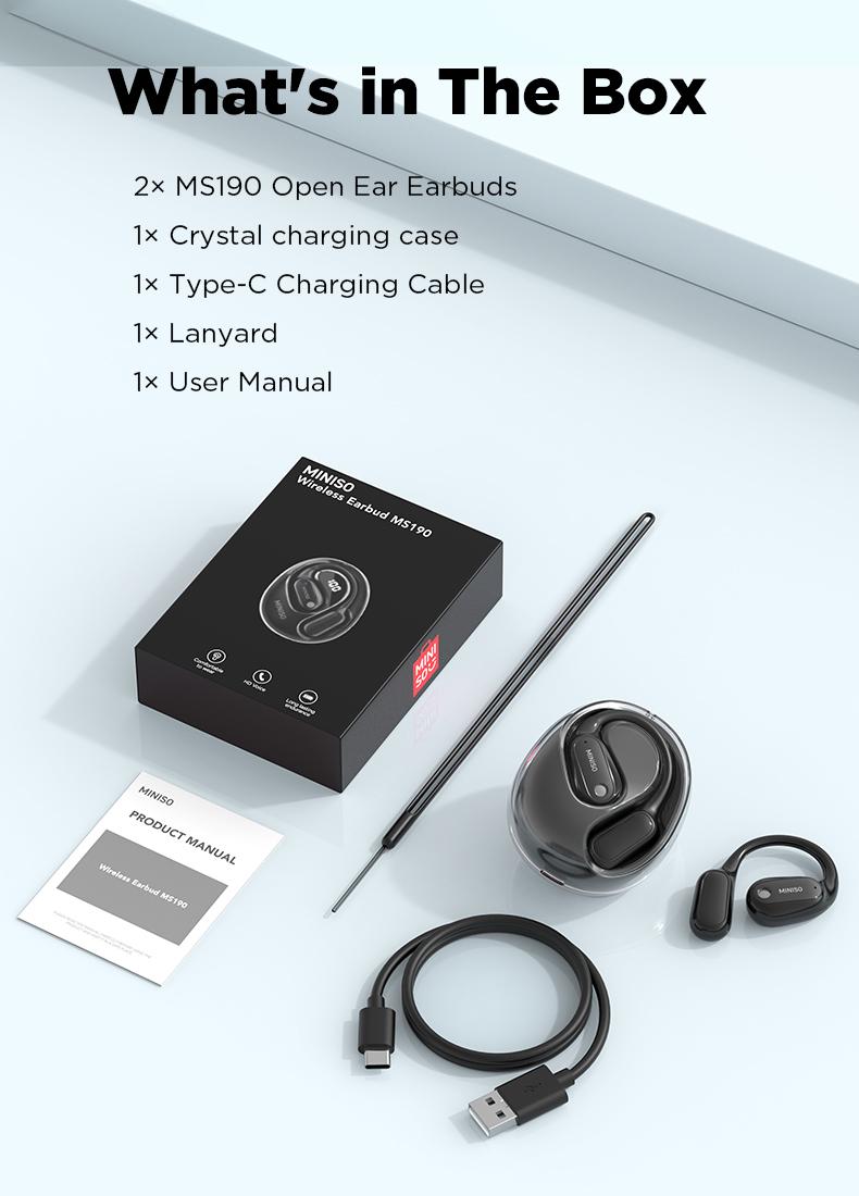 MINISO MS190 Translation Earbuds, Supports Real-Time Translation in 134 Languages With APP, Bluetooth 6.0 Earphones, Audio Wireless Earbuds for Music & Phone Calls, IPX5 Waterproof Sports Electronic Headphones with Long Endurance