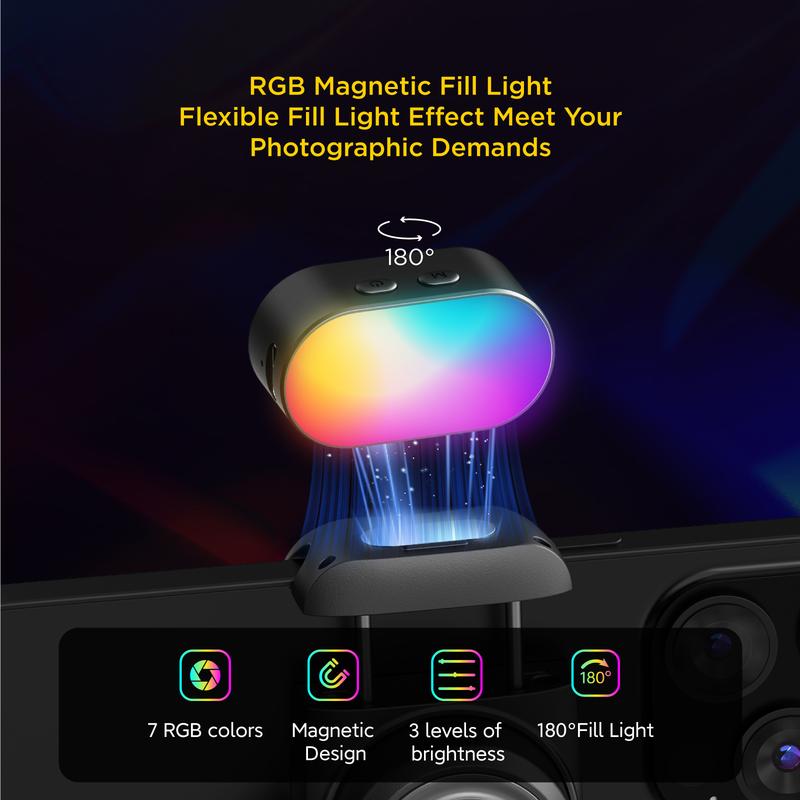 AOCHUAN RGB Magnetic Fill Light for Gimbal, LED Video Light w/3 Brightness and 7 Color Adjustment for Photography, Portable Mini Fill Light w/Long Battery Life for Hohem Zhiyun Feiyu Gimbal Stabilizer