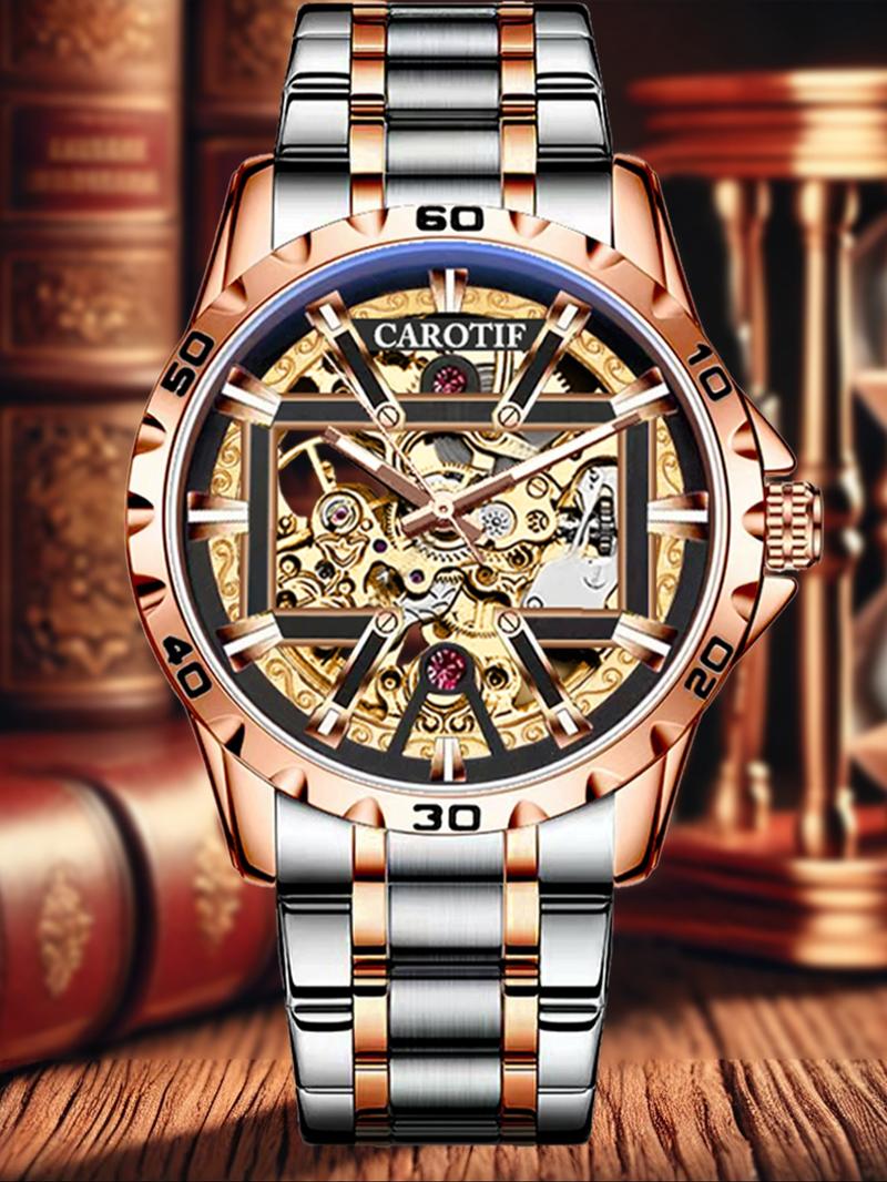 Men's Business Fashion Round Dial Analog Watch, Mechanical Style Watches, Fashion Watch for Party, Daily Clothing Decor, Trendy All-match & Exquisite Watch for Birthday Gift with Box