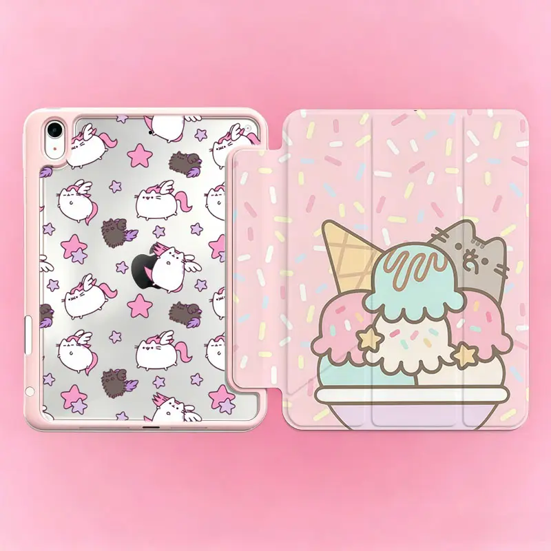 Kawaii Push.een The Cat Unicorn Tablet Case, Cute Ice Cream & Star Moon Pattern Shockproof Protective Cover,For iPad Air/Pro/Mini 10.2 10.9 11 13 inch, Perfect Gift for Her Him
