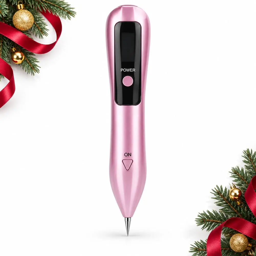 Pink Electric Spot Removal Pen for Targeted Skin-Spot Removal, Display Panel, Metal Tip and Separate POWER/ON Controls