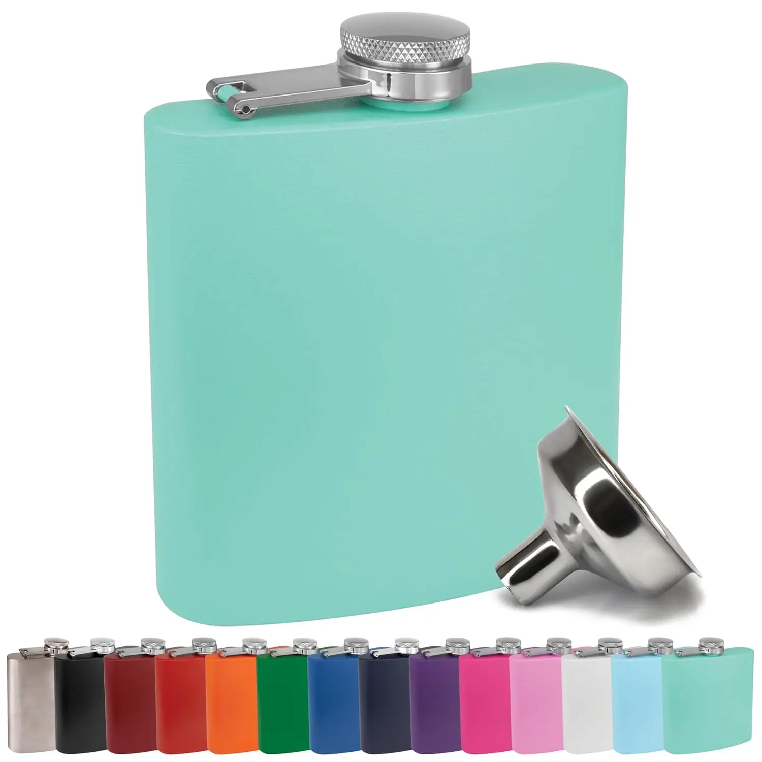 6 oz Stainless Steel Hip Flask with Funnel for Men & Women, Powder Coated Flask Gift Sets for Groomsmen, Bridesmaids, Wedding Party Whiskey Flask for Liquor, by , Matte Teal
