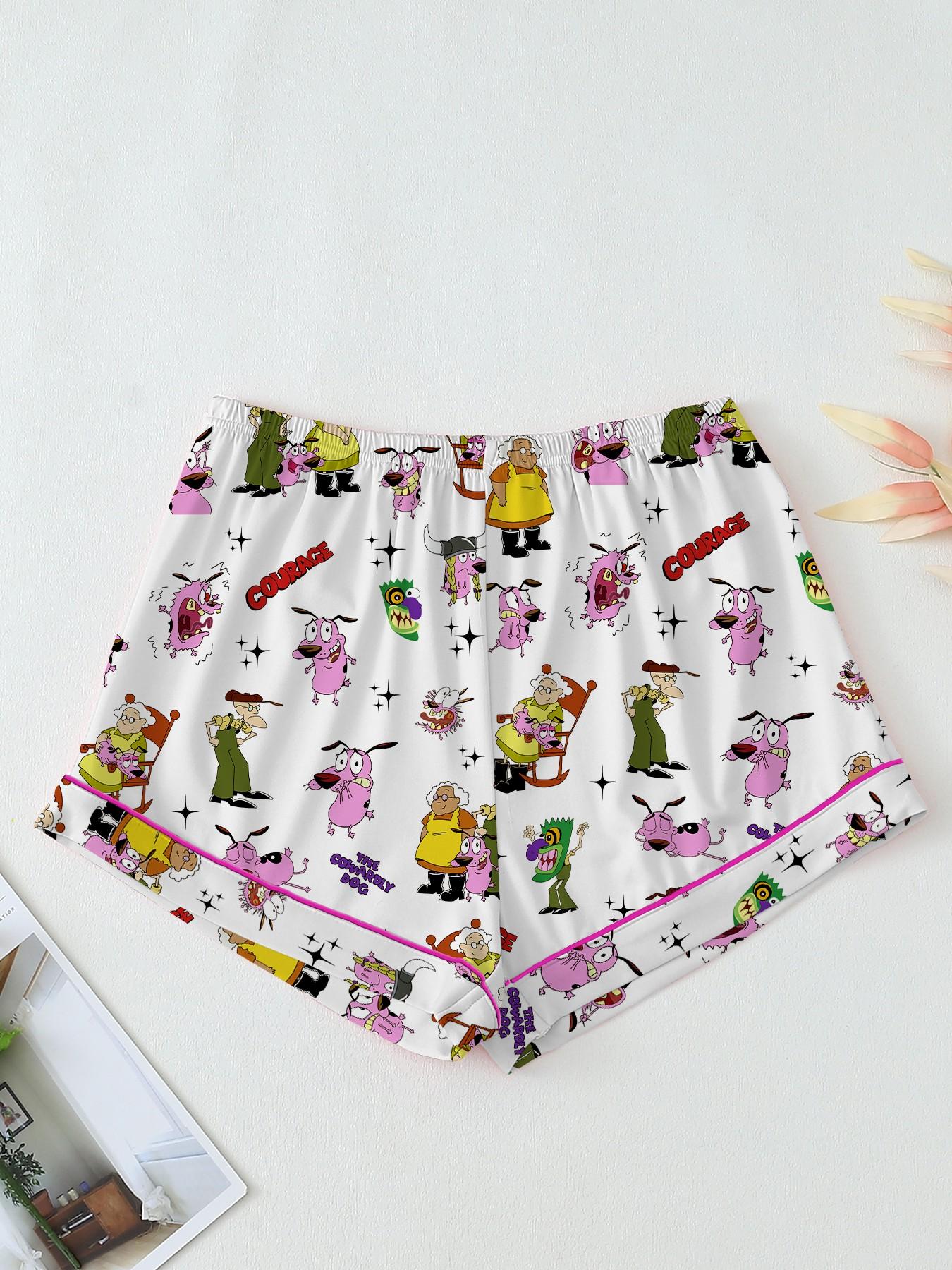 Courage the Cowardly Dog Cartoon Pajama Set, Loose-Fitting Short Sleeve Sleepwear, Comfortable Wear-Outside Pajamas, Perfect Gift