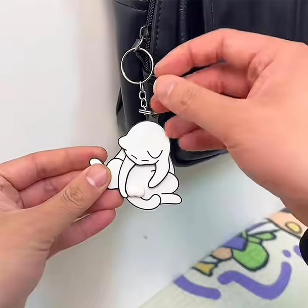 Creative Pull Egg Cat Keychain Pendant, Prank Cat Interactive Keychain, Rotatable Acrylic Bag Pendant, Fun and Unique Accessory, Cute Keychain, Silent Fidget Keychain