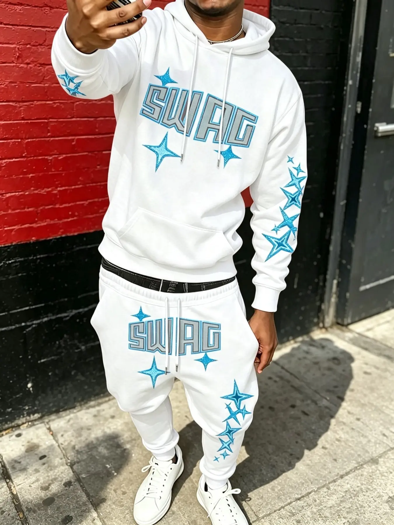 Men's Star Swag Print Casual Streetwear Fall Winter Hoodie Set, Trendy and Artistic, Perfect for Street Fashion Enthusiasts