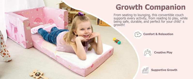 Kids Couch, 2-in-1 Toddler Sofa Fold Out, Soft Toddler Chair for Boys and Girls, Convertible Sofa to Lounger- Ideal for Napping, Reading, and Playing