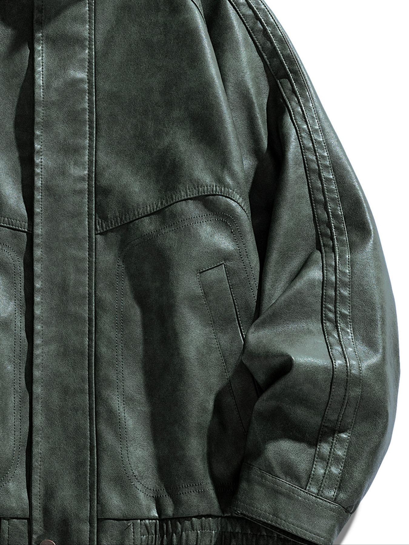 Men's American Vintage Leather Jacket, Classic Two-Stripe Design Outerwear, Stylish Retro Motorcycle Coat for Casual Wear