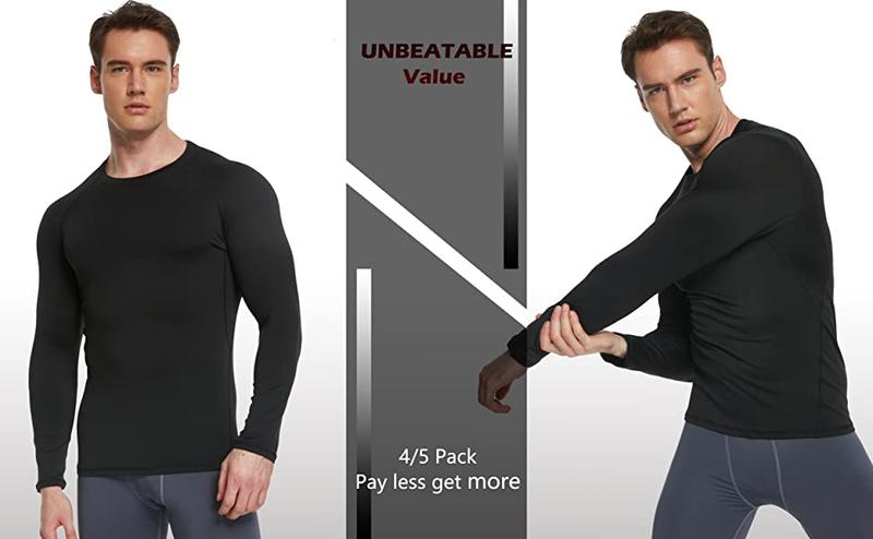 Men's 5 Pack Thermal Compression Shirt Fleece Lined Long Sleeve Athletic Base Layer Cold Weather Gear Workout Top for Activewear Fitness