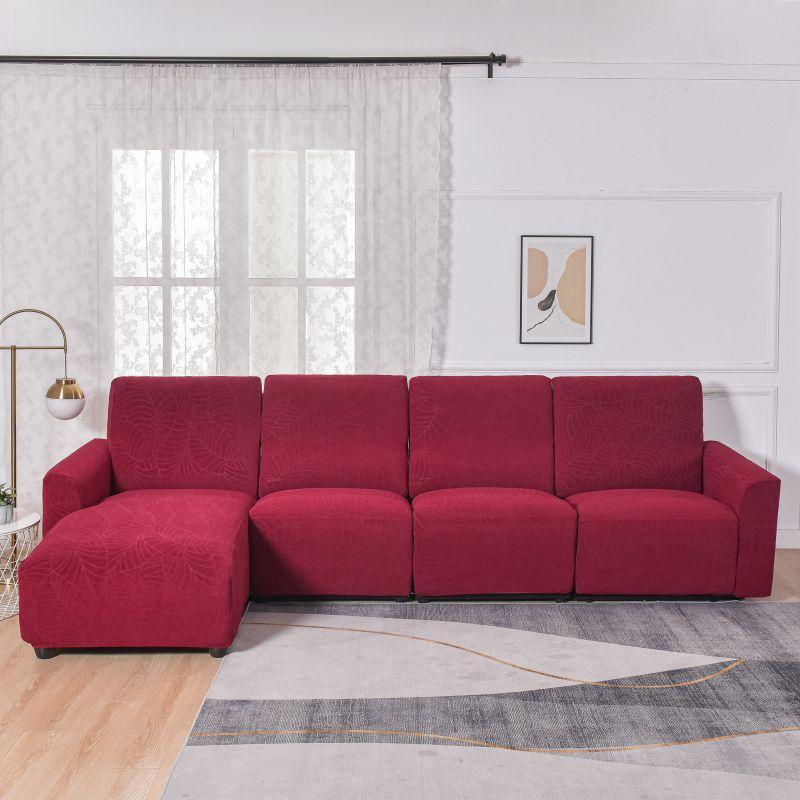 L-Shape Leaf Pattern Sofa Cover Set, Includes Backrest, Seat, Armrests, Soft Comfortable, Universal Fit, Fashion Bedroom Decor, Elastic Sofa Slipcover