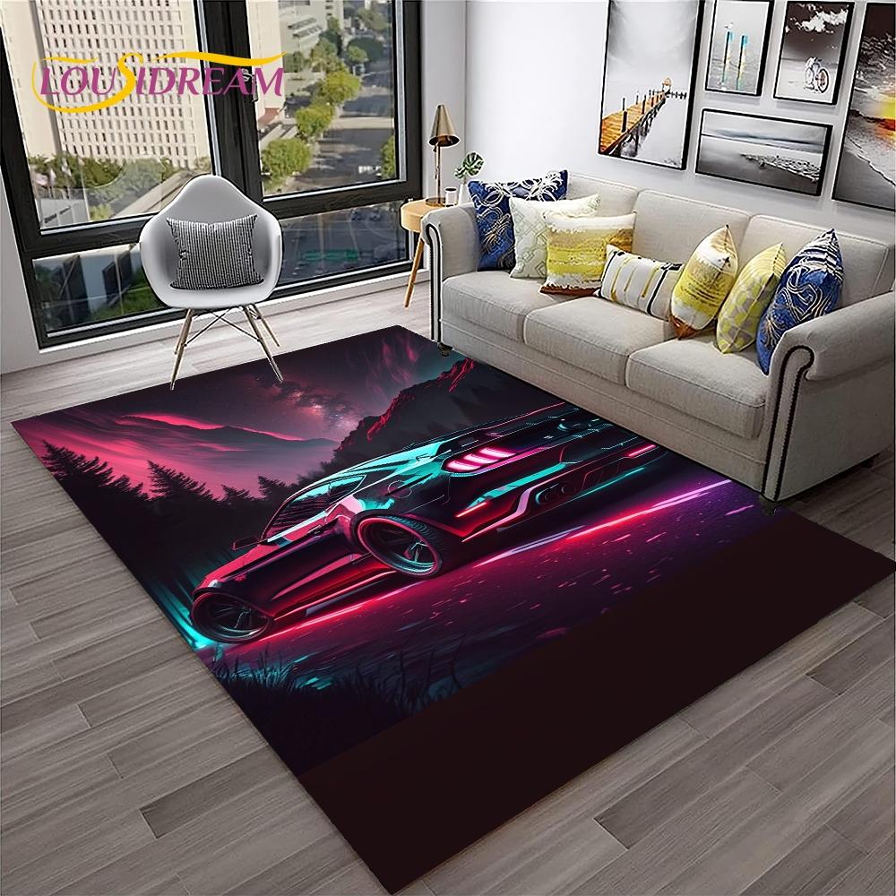 Blue Sports Car Flannel Area Rug - Cool Graffiti Style Supercar Print Soft Mat for Living Room & Garage, Non-Slip Car Enthusiast Home Decor#SportsCarRug #GraffitiSupercarMat #CarEnthusiastDecor #GarageCarpet #NonSlipFlannelRug