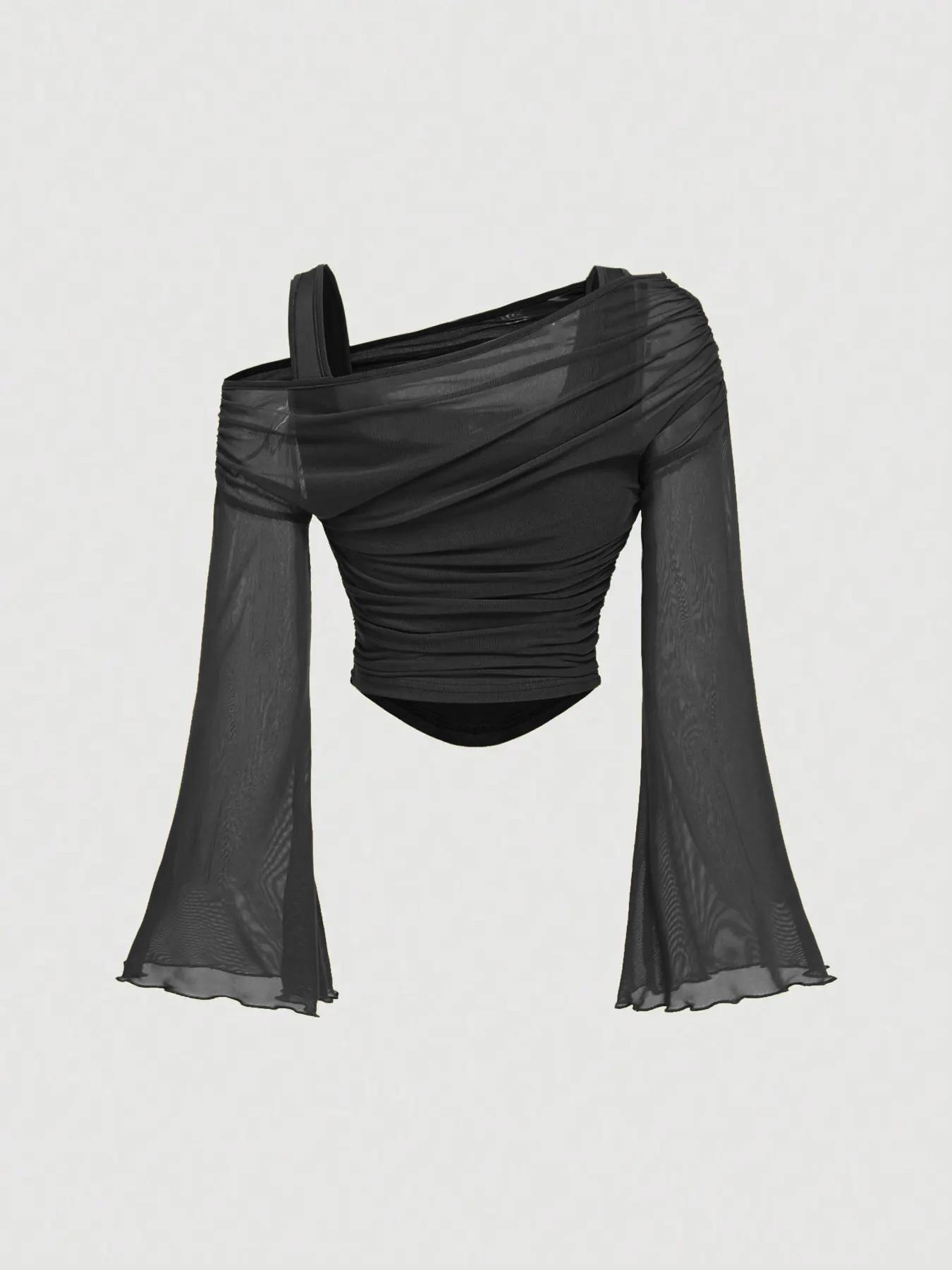 Women's Drop Shoulder Slim Fit Casual Knit T-Shirt, Fashionable Comfortable Autumn Top, Stylish Ladies' Everyday Clothing for Daily Wear