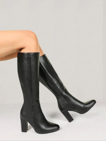 Women's High Heel Knee-High Boots, Elegant Boots, PU Leather Zipper Pointed Toe, Fall & Winter Fashion, Comfortable and Stylish, Perfect for Casual Wear