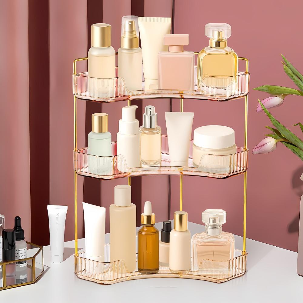 Corner bathroom storage rack, perfume tray for bathroom countertops and vanity organizer, cosmetic storage box, corner storage and organizer rack suitable for bathrooms, kitchens and vanities