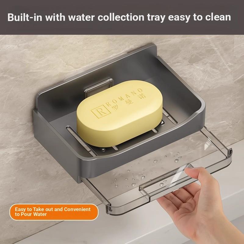 Wall-Mounted Soap Drying Rack, No-Drill Bathroom Soap Holder, Simple Design with Hook, Water-Resistant Soap Box, Home Use