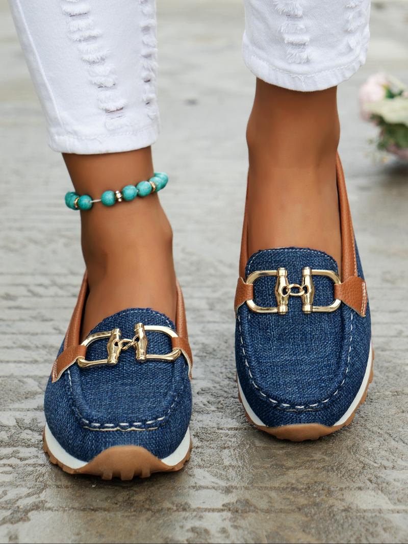 Fashion Chain Decorated Slip on Shoes for Women, Elegant Lightweight Flats, Casual Comfortable Flats Shoes for Daily Wear, All-match Commuter Comfortable Flats for Work & Daily Wear, Walking Shoes, Footwear, Grey Business Style Flats, Round Toe Flats