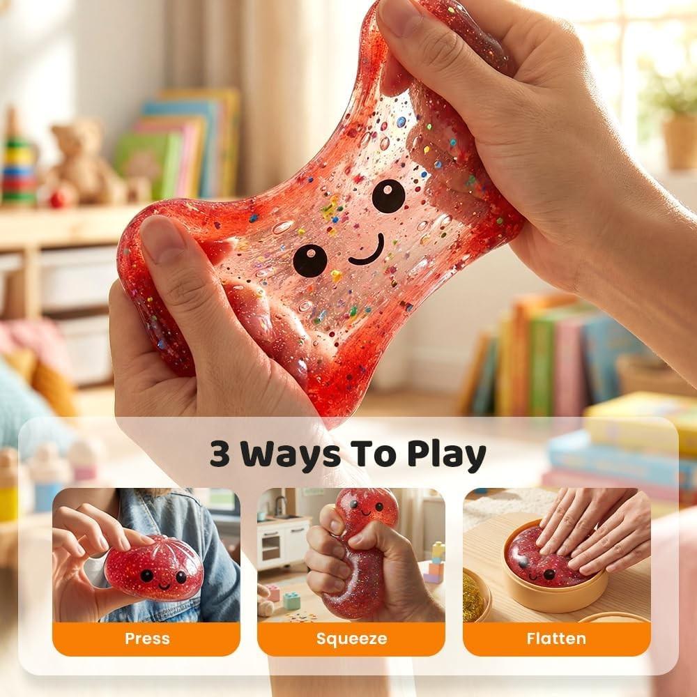 Flashy Dumpling Soft Candy, Random Glitter Box, 4 Color Dumpling Toys, Stress Relief Dough Toy, Giant Glitter Dumplings, More Surprises, One Piece