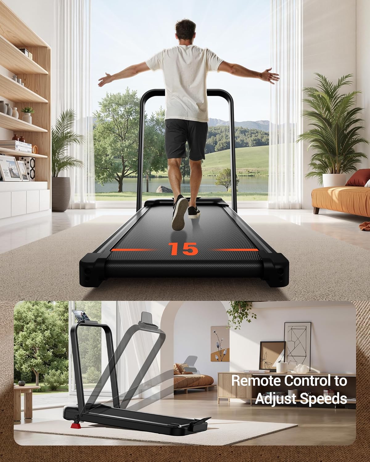 3-in-1 Foldable Treadmill with 300 LBS Capacity, 15% Walking Pad Treadmills for Home and Office, 2.5 HP Under Desk Treadmill with Quiet Brushless